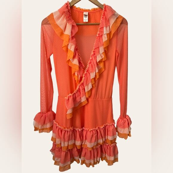 HAH Dresses & Skirts - Hot As Hell Orange Long Sleeve Ruffle Mini Dress Size Small